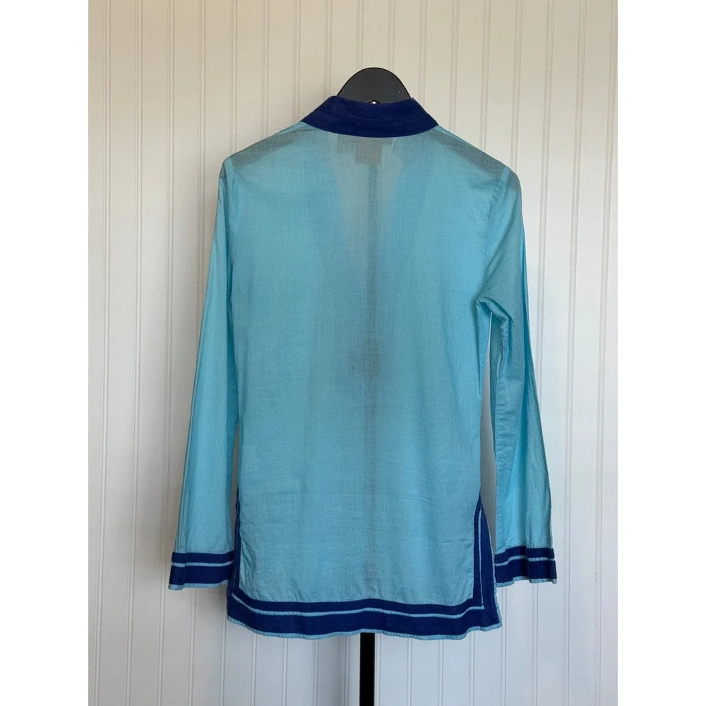 Tory Burch 100% Cotton Blue Tunic Resort Beach Cover Up Contrast Trim Size 4